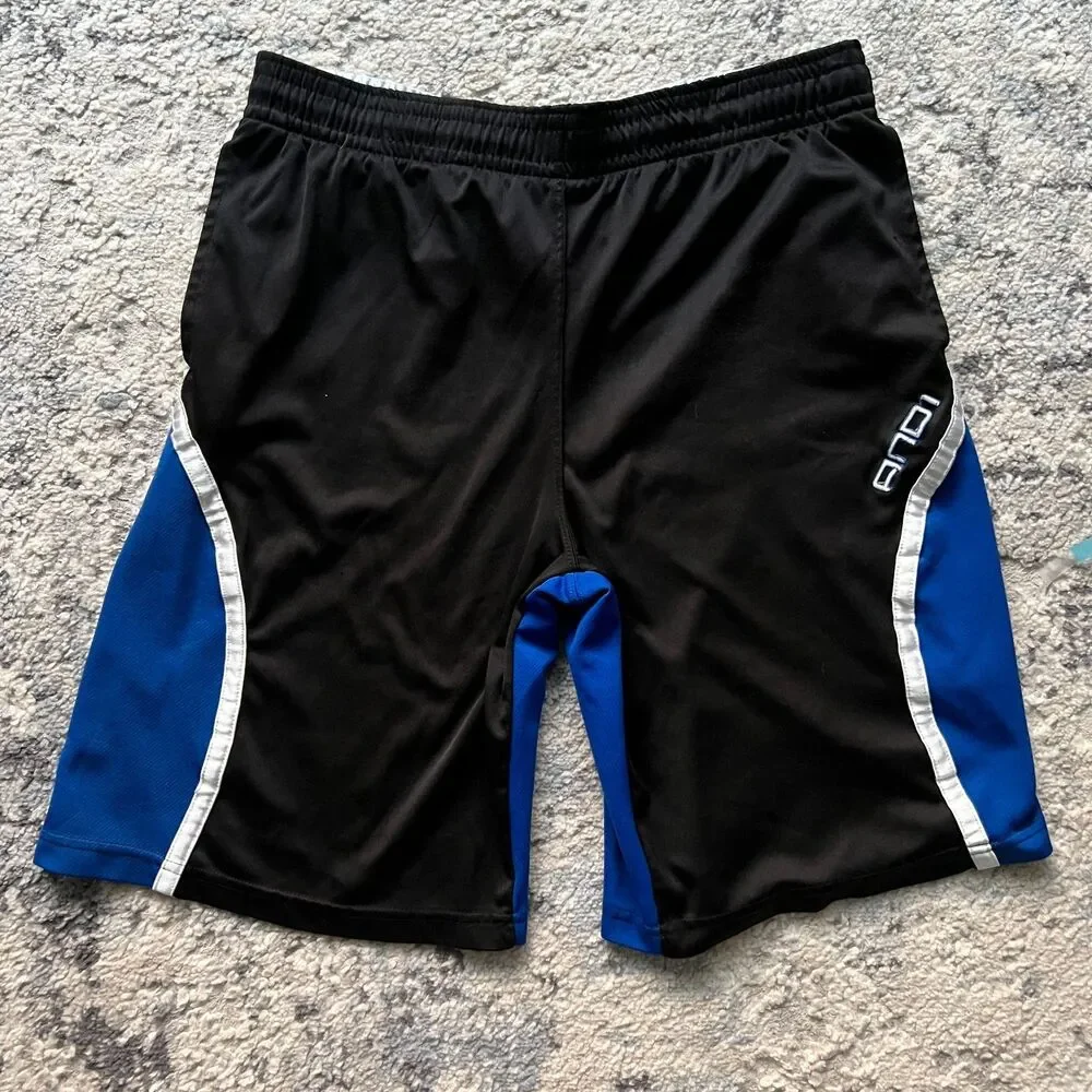AND1 Basketball Shorts Mens Small Black Blue Athletic Mesh Gym Shorts READ Flaw